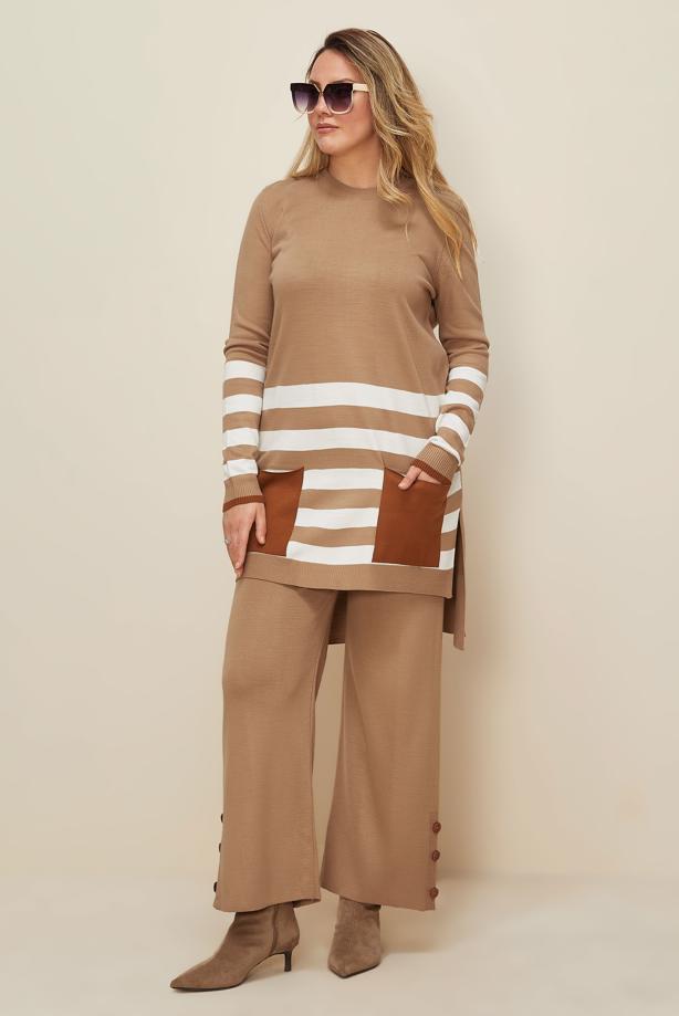 Tesettür giyim KAHVE T 42124 ALV 2′Lİ PANT.TRİKO TAKIM  38/44 - TRENDTESETTÜR