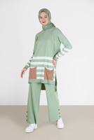 Tesettür giyim YEŞİL ALVİNA PANTOLONLU TRİKO TAKIM T 42124