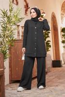Tesettür giyim SİYAH DÜĞMELİ BASIC İKİLİ PANT. TAKIM 4503 