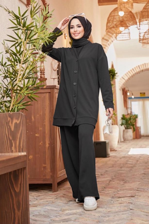 Tesettür giyim  DÜĞMELİ BASIC İKİLİ PANT. TAKIM 4503  - TRENDTESETTÜR