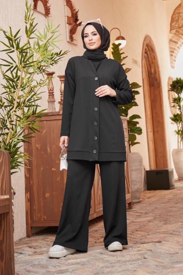 Tesettür giyim  DÜĞMELİ BASIC İKİLİ PANT. TAKIM 4503  - TRENDTESETTÜR
