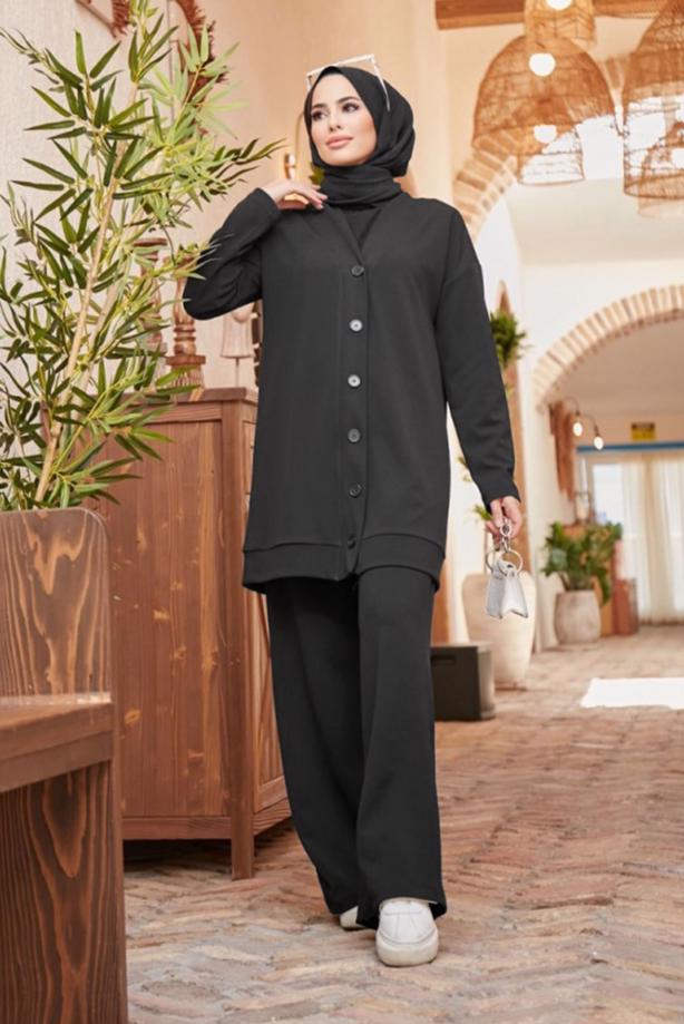 Tesettür giyim  DÜĞMELİ BASIC İKİLİ PANT. TAKIM 4503  - TRENDTESETTÜR