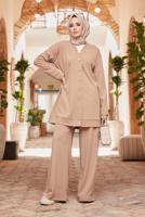 Hijab clothing BROWN BUTTONED BASIC 2-PIECE PANTS SUIT 4503 