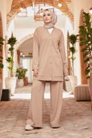 Hijab clothing BROWN BUTTONED BASIC 2-PIECE PANTS SUIT 4503 