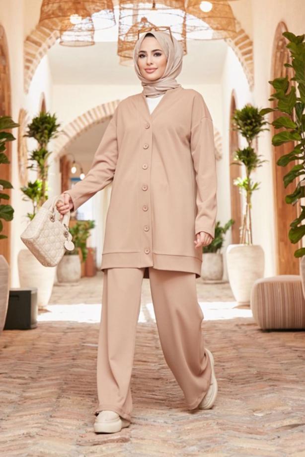 Vêtements hijab  BUTTONED BASIC 2-PIECE PANTS SUIT 4503  - TRENDTESETTÜR