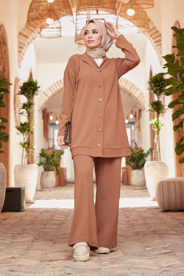 Hijab clothing  BUTTONED BASIC 2-PIECE PANTS SUIT 4503  - TRENDTESETTÜR