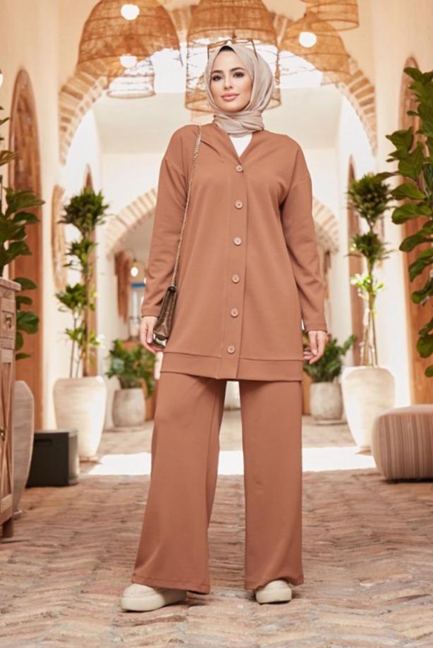 Hijab clothing  BUTTONED BASIC 2-PIECE PANTS SUIT 4503  - TRENDTESETTÜR