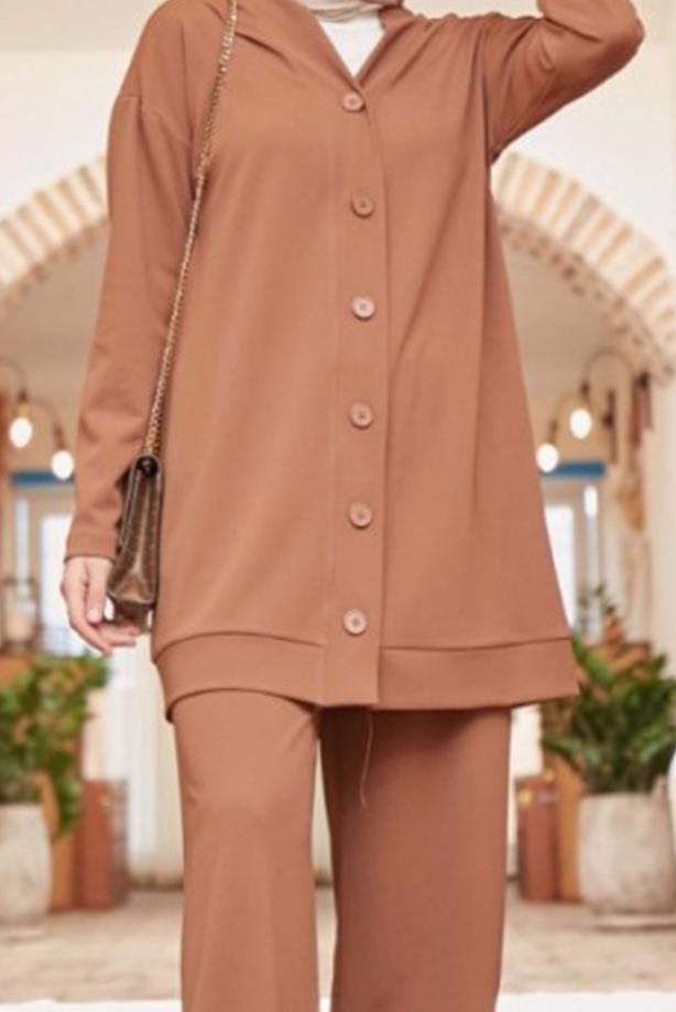 Hijab clothing  BUTTONED BASIC 2-PIECE PANTS SUIT 4503  - TRENDTESETTÜR
