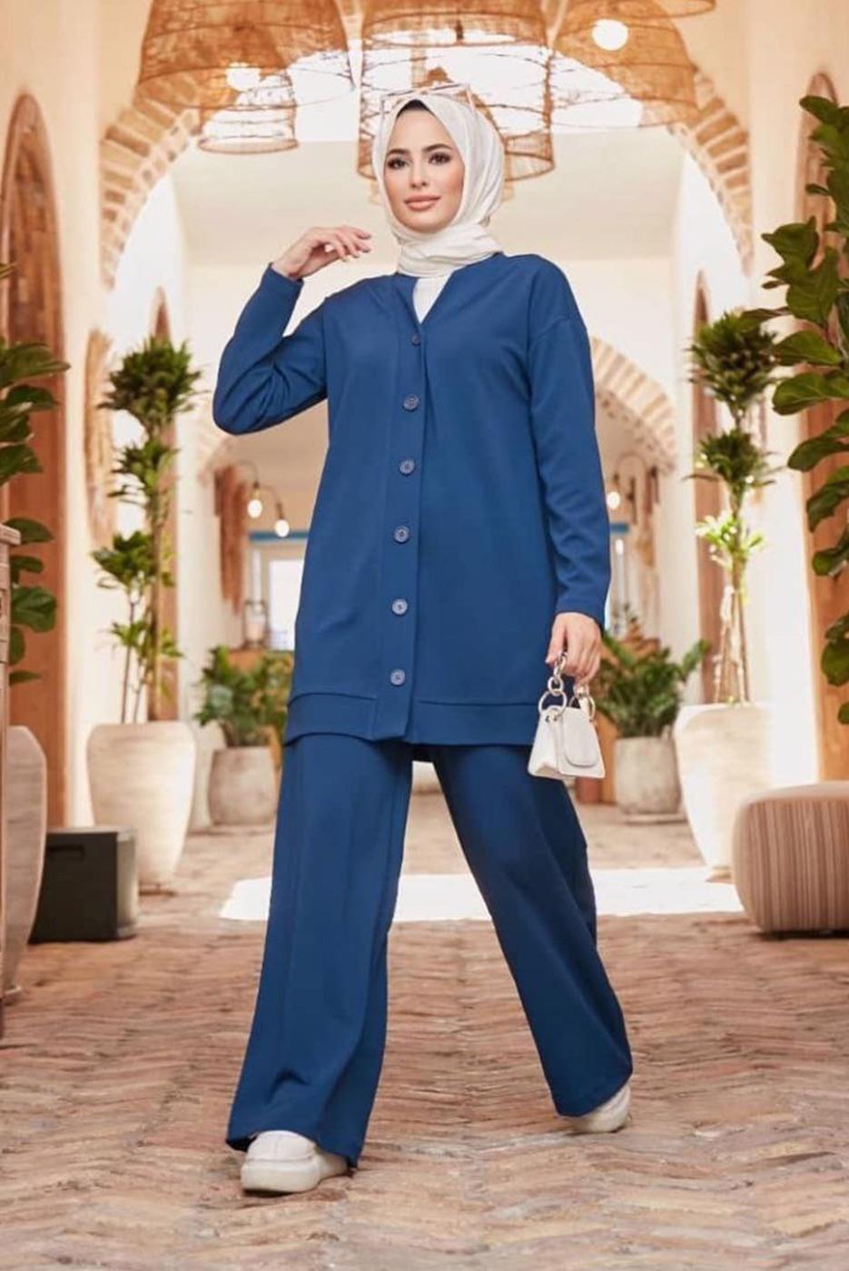 Tesettür giyim LACİVERT DÜĞMELİ BASIC İKİLİ PANT. TAKIM 4503 
