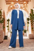 Tesettür giyim LACİVERT DÜĞMELİ BASIC İKİLİ PANT. TAKIM 4503 