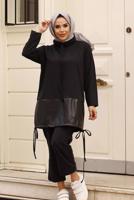 Hijab clothing BLACK PANTS SUIT WITH SMOCKING HEM 5107 