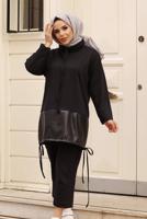 Hijab clothing BLACK PANTS SUIT WITH SMOCKING HEM 5107 