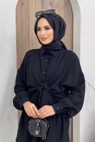 Tesettür giyim SİYAH BELDEN BAĞLAMALI İKİLİ PANT. TAKIM 5120 