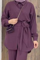 Tesettür giyim PEMBE BELDEN BAĞLAMALI İKİLİ PANT. TAKIM 5120 