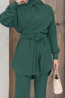 Tesettür giyim YEŞİL BELDEN BAĞLAMALI İKİLİ PANT. TAKIM 5120 