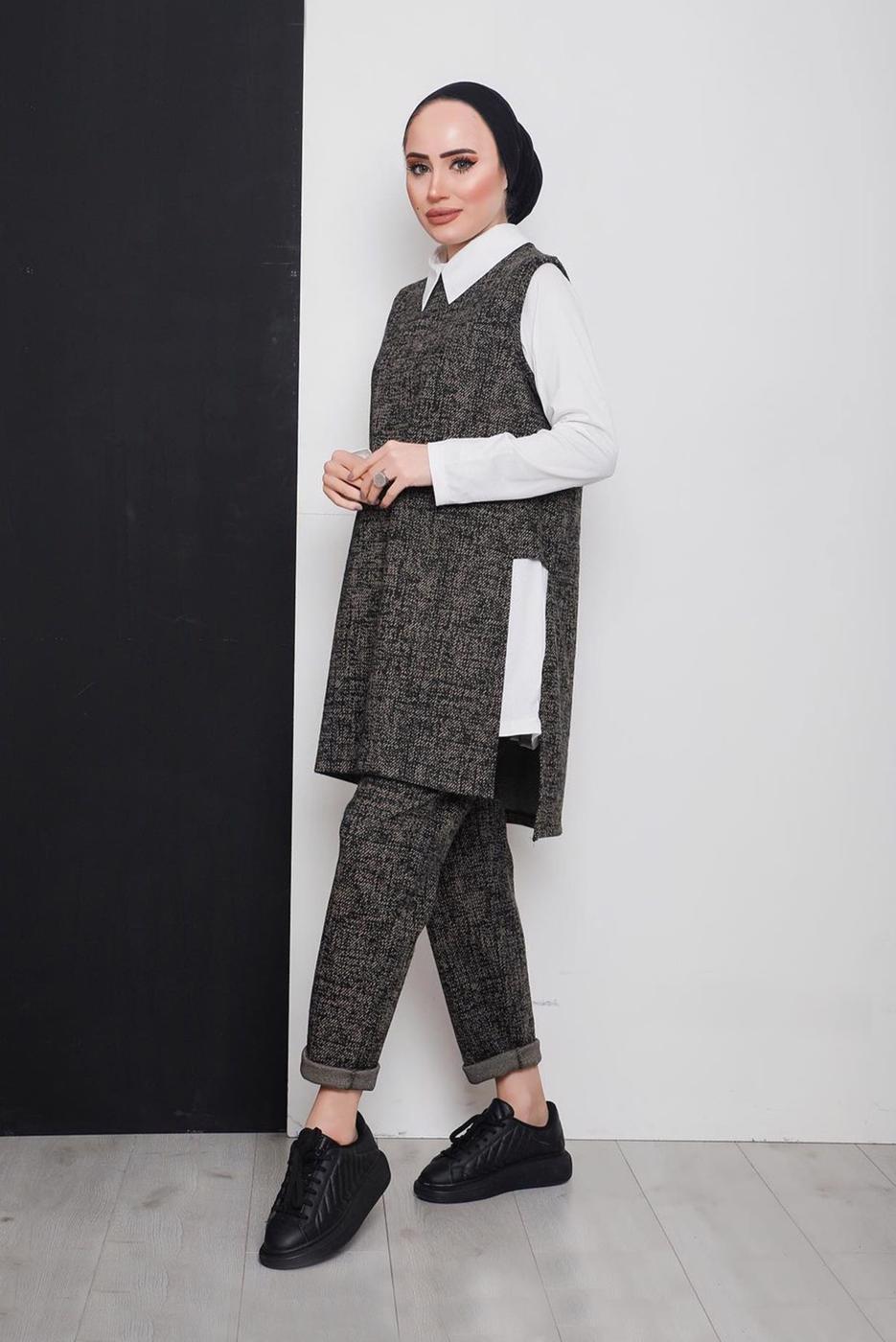 Tesettür giyim VİZON KIŞLIK ÜÇLÜ PANT. TAKIM 5496