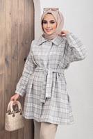 Hijab clothing GREY BELTED CHECKED 2-PIECE PANT SUIT 5520 