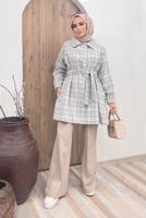Hijab clothing GREY BELTED CHECKED 2-PIECE PANT SUIT 5520 