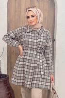 Tesettür giyim VİZON KEMERLİ EKOSE İKİLİ PANT. TAKIM 5520	