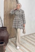 Tesettür giyim VİZON KEMERLİ EKOSE İKİLİ PANT. TAKIM 5520	