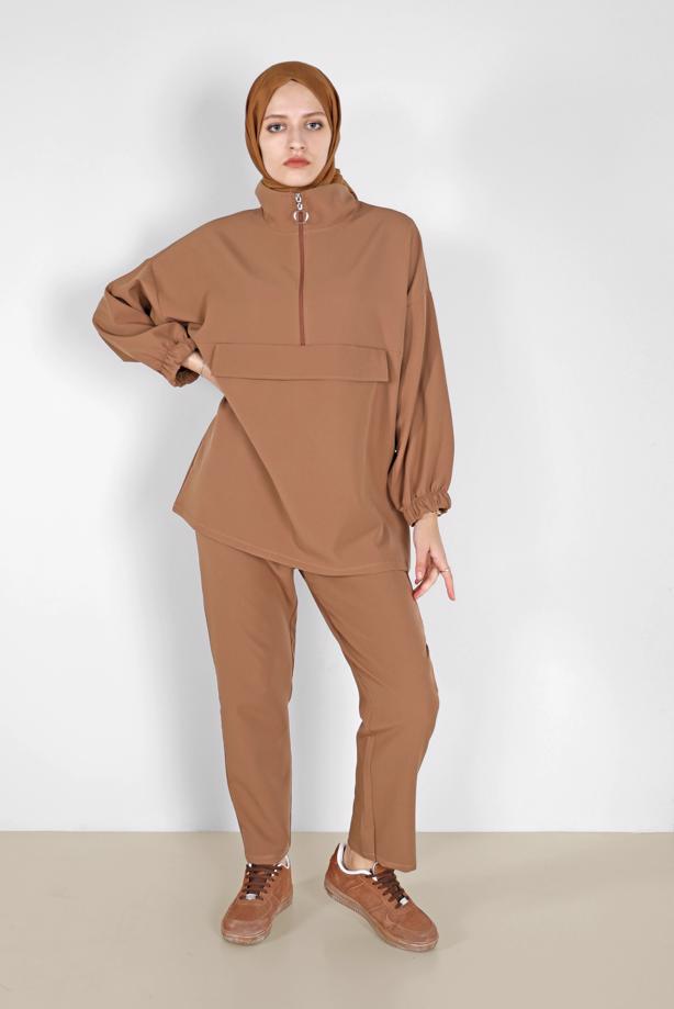 Vêtements hijab  ZIPPERED 2-PIECE PANTS SUIT WITH ELASTIC CUFFS 6020  - TRENDTESETTÜR