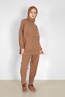 Hijab clothing BROWN ZIPPERED 2-PIECE PANTS SUIT WITH ELASTIC CUFFS 6020 