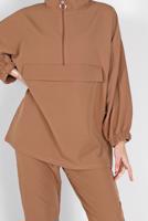 Hijab clothing BROWN ZIPPERED 2-PIECE PANTS SUIT WITH ELASTIC CUFFS 6020 
