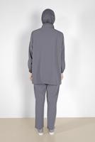 Tesettür giyim GRİ MANŞETLERİ LASTİKLİ FERMUARLI İKİLİ PANT. TAKIM 6020 