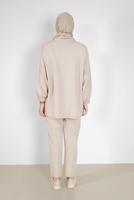 Tesettür giyim BEJ MANŞETLERİ LASTİKLİ FERMUARLI İKİLİ PANT. TAKIM 6020 