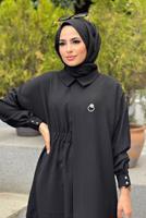 Tesettür giyim SİYAH ASİMETRİK KESİM İKİLİ PANT. TAKIM 6120