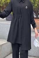 Tesettür giyim SİYAH ASİMETRİK KESİM İKİLİ PANT. TAKIM 6120