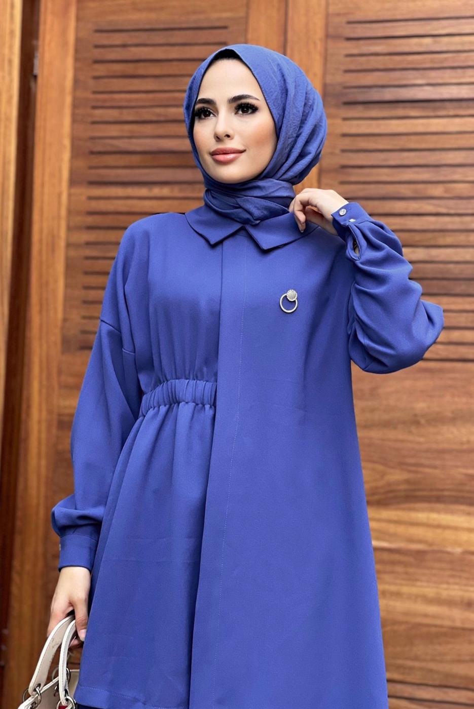 Tesettür giyim LACİVERT ASİMETRİK KESİM İKİLİ PANT. TAKIM 6120