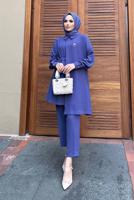 Tesettür giyim LACİVERT ASİMETRİK KESİM İKİLİ PANT. TAKIM 6120