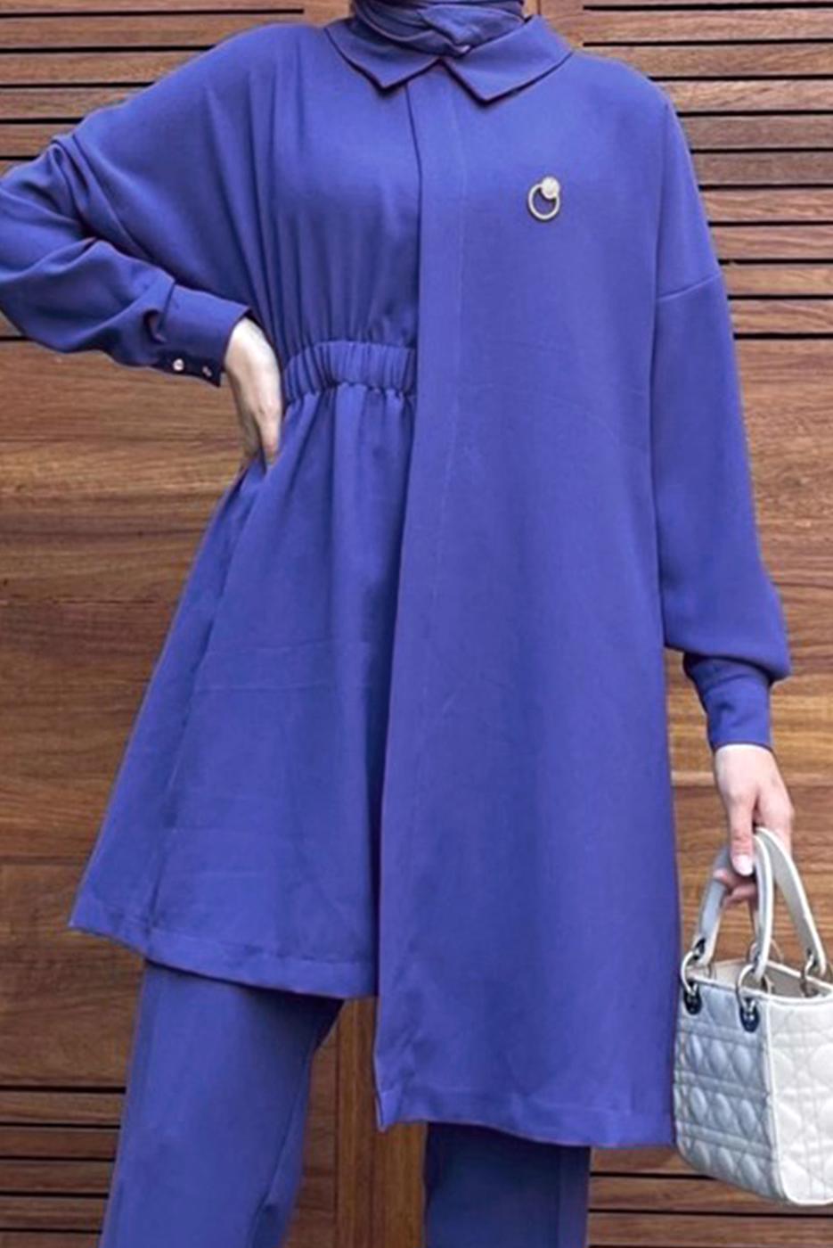 Tesettür giyim LACİVERT ASİMETRİK KESİM İKİLİ PANT. TAKIM 6120