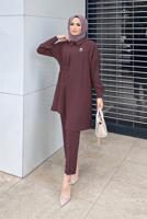 Tesettür giyim PEMBE ASİMETRİK KESİM İKİLİ PANT. TAKIM 6120