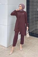 Tesettür giyim PEMBE ASİMETRİK KESİM İKİLİ PANT. TAKIM 6120