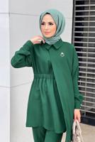 Tesettür giyim YEŞİL ASİMETRİK KESİM İKİLİ PANT. TAKIM 6120
