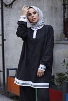 Vêtements hijab NOIR COSTUME PANTALON 2 PIÈCES AVEC POIGNETS ÉLASTIQUES 7007