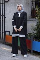 Vêtements hijab NOIR COSTUME PANTALON 2 PIÈCES AVEC POIGNETS ÉLASTIQUES 7007