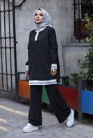 Vêtements hijab NOIR COSTUME PANTALON 2 PIÈCES AVEC POIGNETS ÉLASTIQUES 7007