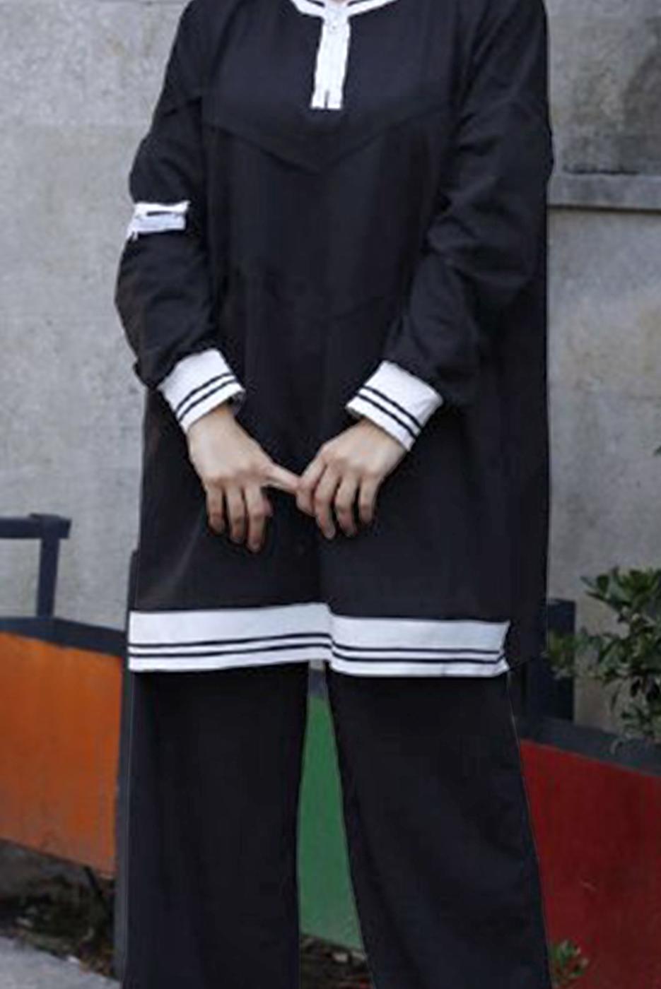 Vêtements hijab NOIR COSTUME PANTALON 2 PIÈCES AVEC POIGNETS ÉLASTIQUES 7007