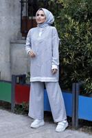 Vêtements hijab GRIS COSTUME PANTALON 2 PIÈCES AVEC POIGNETS ÉLASTIQUES 7007