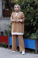 Hijab clothing BROWN 2-PIECE PANTS SUIT WITH ELASTIC CUFFS 7007 