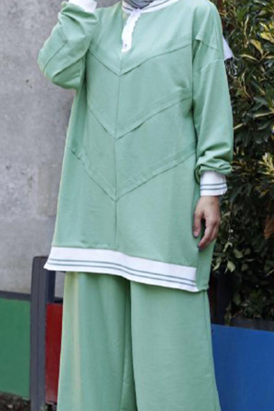 Vêtements hijab VERT COSTUME PANTALON 2 PIÈCES AVEC POIGNETS ÉLASTIQUES 7007