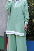 Hijab clothing GREEN 2-PIECE PANTS SUIT WITH ELASTIC CUFFS 7007 