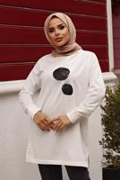 Tesettür giyim SİYAH BASKI DETAYLI İKİLİ PANTOLONLU TAKIM 7107 