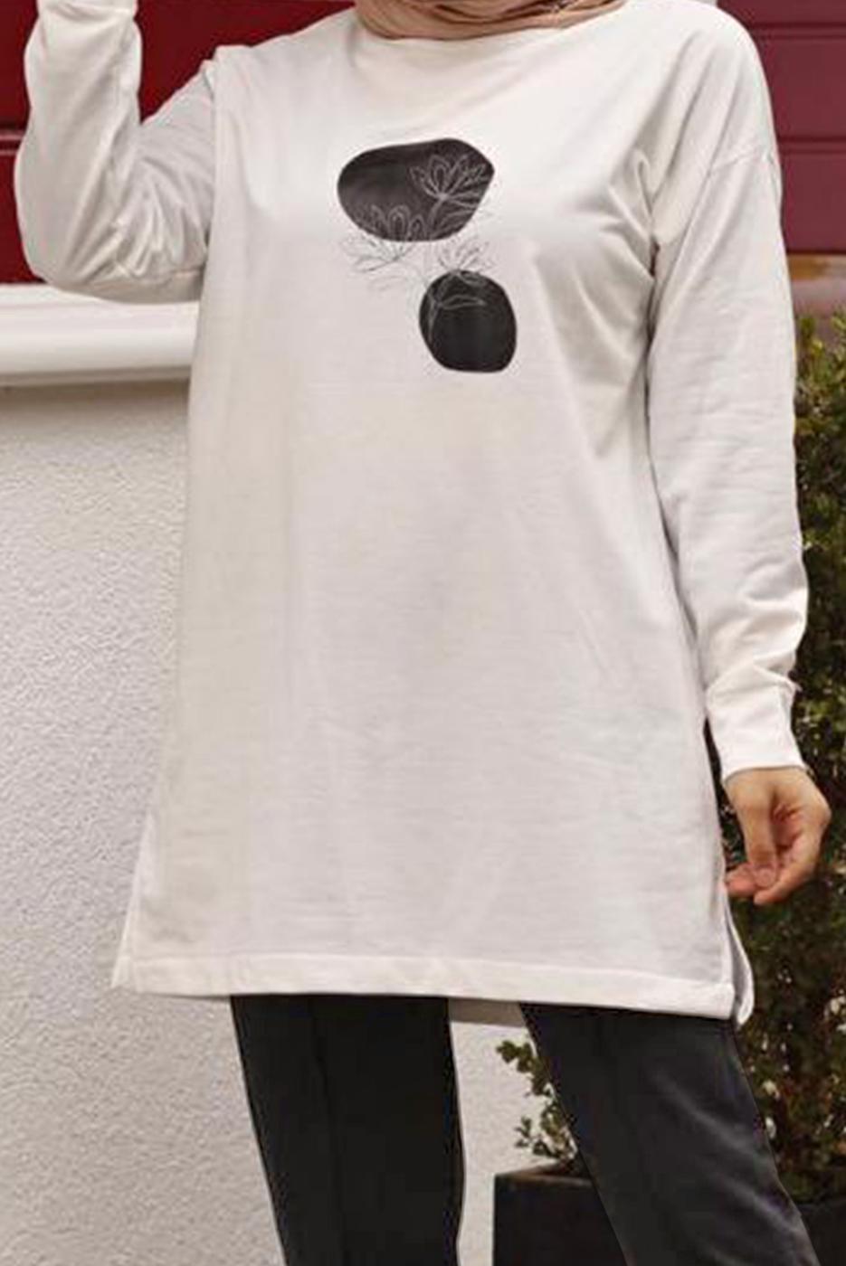 Vêtements hijab NOIR COSTUME 2 PIÈCES AVEC PANTALON IMPRIMÉ 7107