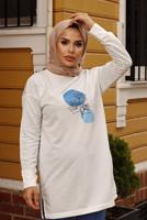 Hijab clothing NAVY BLUE PRINT DETAIL 2-PIECE SUIT WITH PANTS 7107