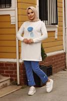 Hijab clothing NAVY BLUE PRINT DETAIL 2-PIECE SUIT WITH PANTS 7107