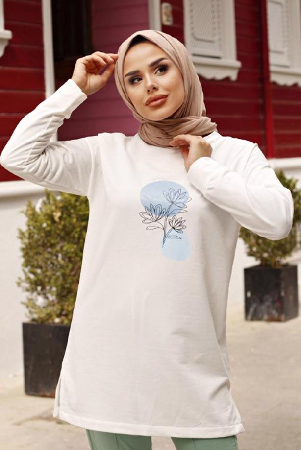 Vêtements hijab  PRINT DETAIL 2-PIECE SUIT WITH PANTS 7107 - TRENDTESETTÜR